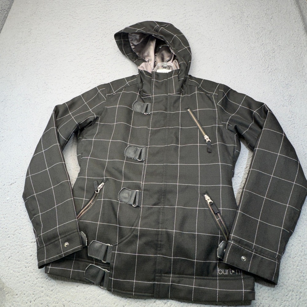 Burton Dryride Dream Jacket Womens Medium Black Grid Fleece Ski Snowboard Coat